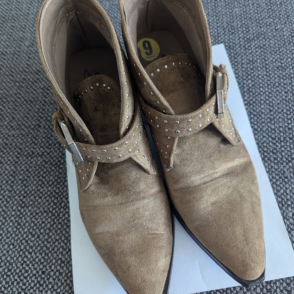Studded Tan Suede Ankle Boots
